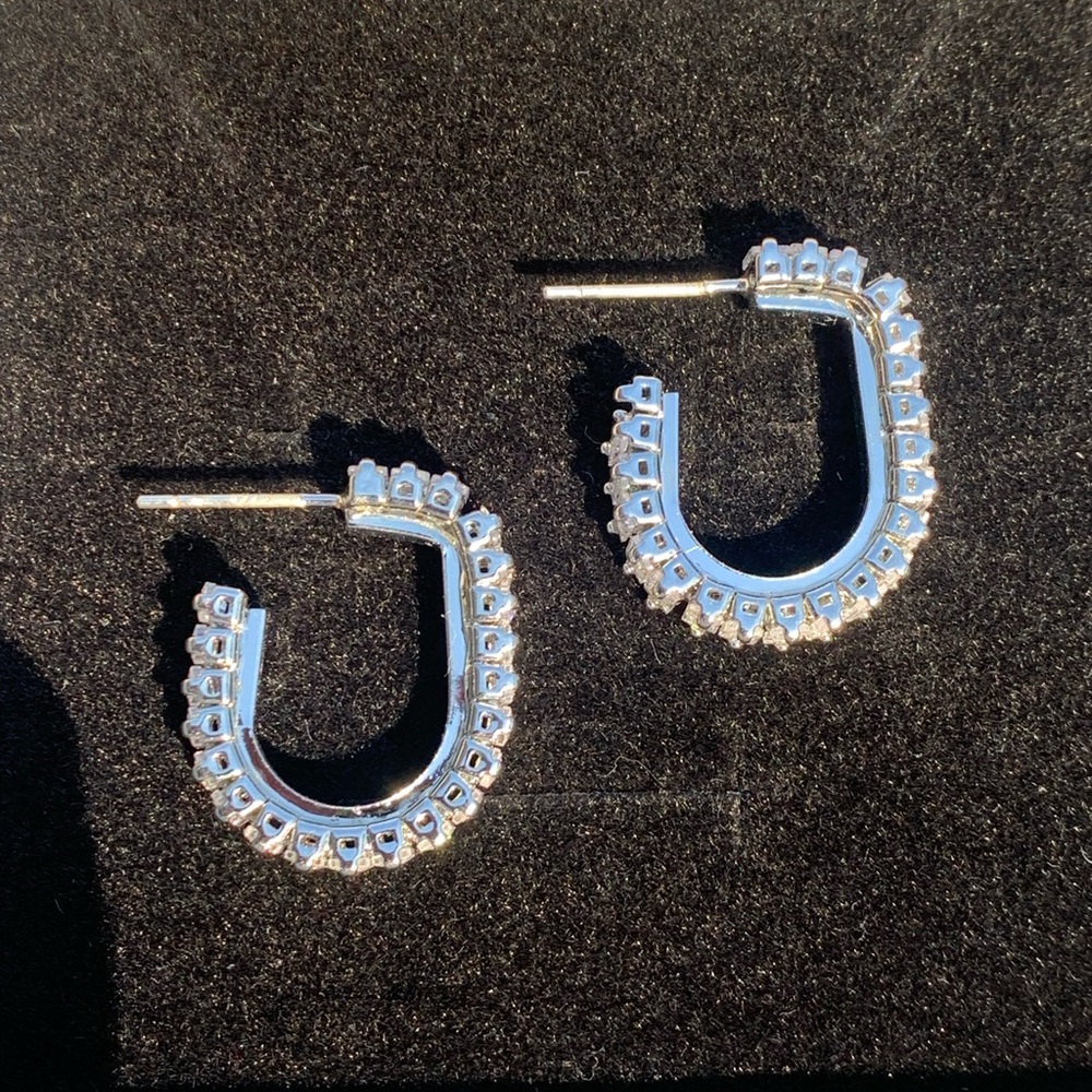 Silver cz earrings, cz hoop earrings, party earrings, silver hoop - Picture 3 of 6